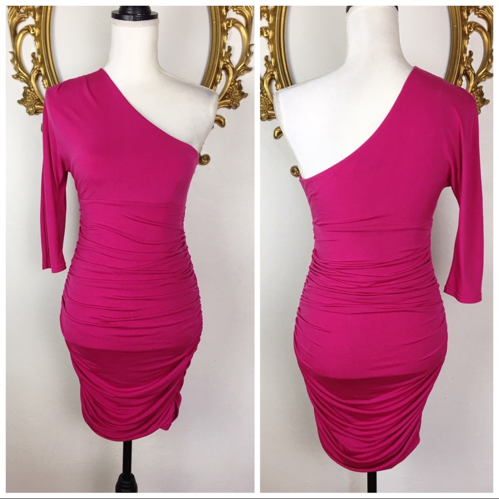Express Hot Pink One Shoulder Bodycon Dress Sz XS